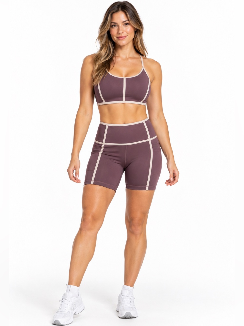 Antonio Melani Mauve Workout Set Sports Bra M & Biker Shorts S